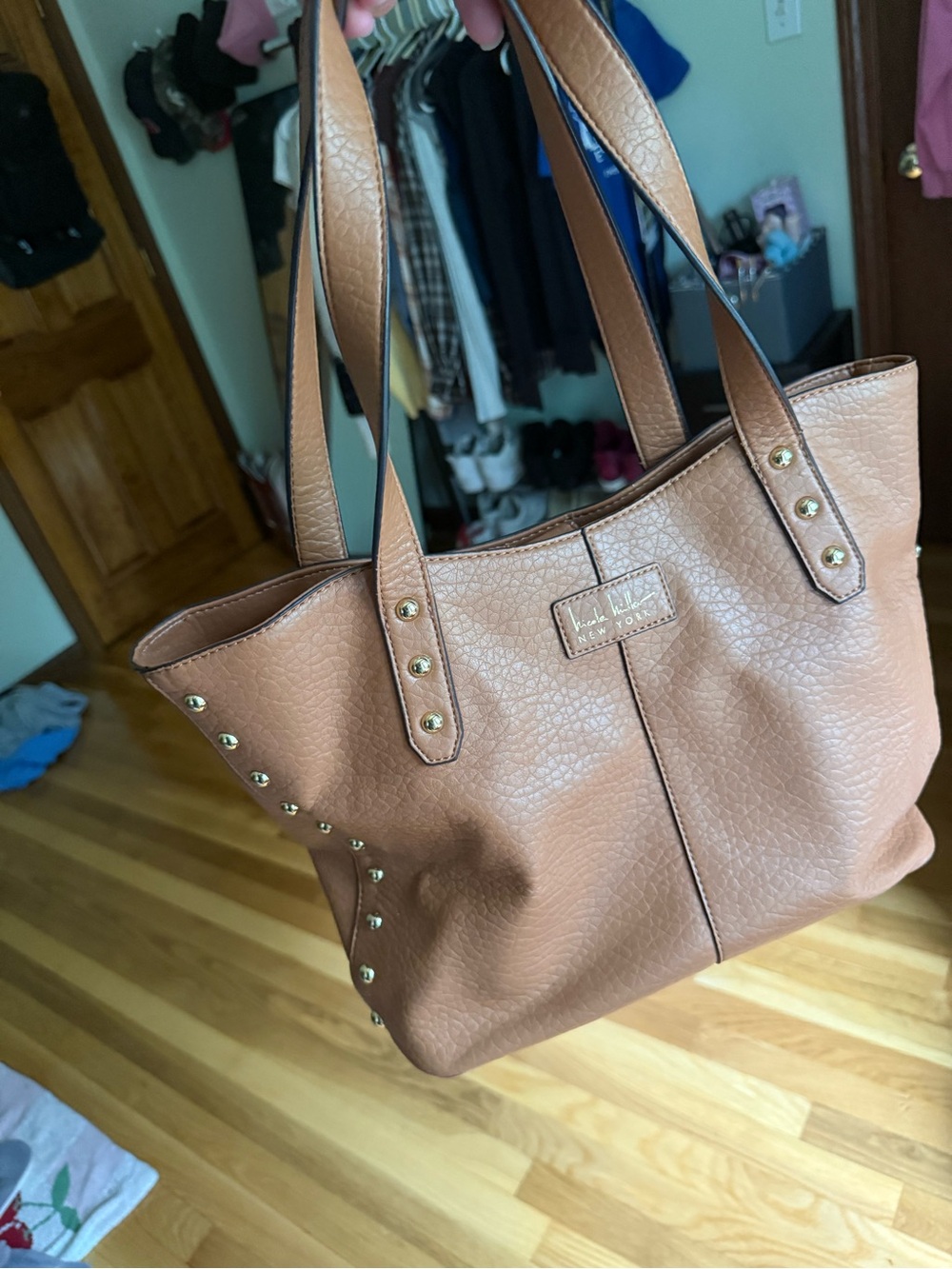 Nicole Miller Brown Studded Faux-Leather Tote